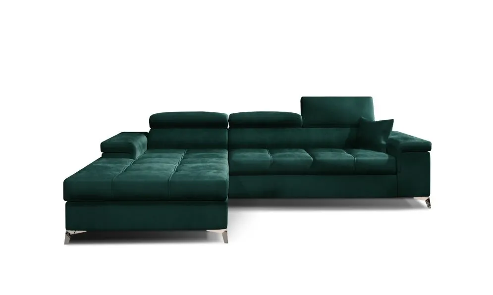 Narożnik z funkcją spania RICARDO VELVET zielony lewy w stylu glamour | MIRAT. w stylu GLAMOUR kolekcja