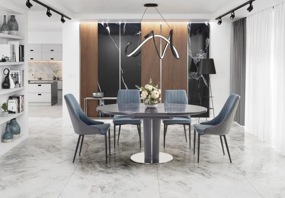 Stół rozkładany RICARDO 120(160)x120 okrągły z efektem marmuru | MIRAT. styl GLAMOUR