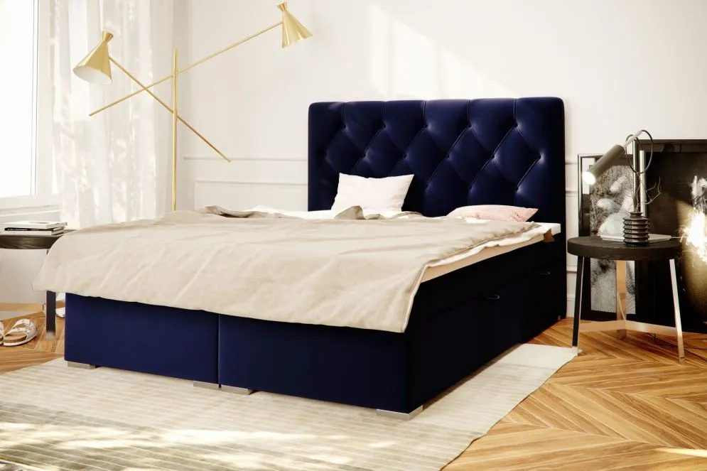 Łóżko kontynentalne INTENSO 180 czarne velvet z pojemnikiem do sypialni | MIRAT. styl GLAMOUR