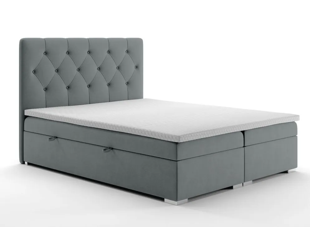 Łóżko kontynentalne INTENSO 180 szare velvet z pojemnikiem | MIRAT. styl GLAMOUR