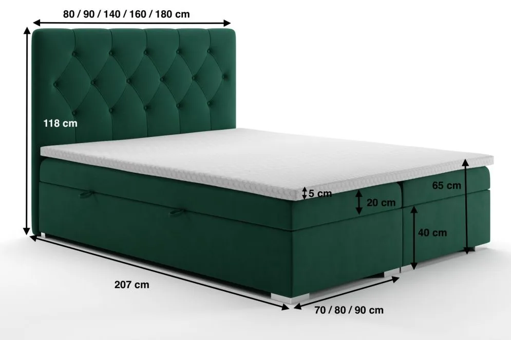 Łóżko kontynentalne INTENSO 160 szare velvet z do sypialni | MIRAT. styl GLAMOUR