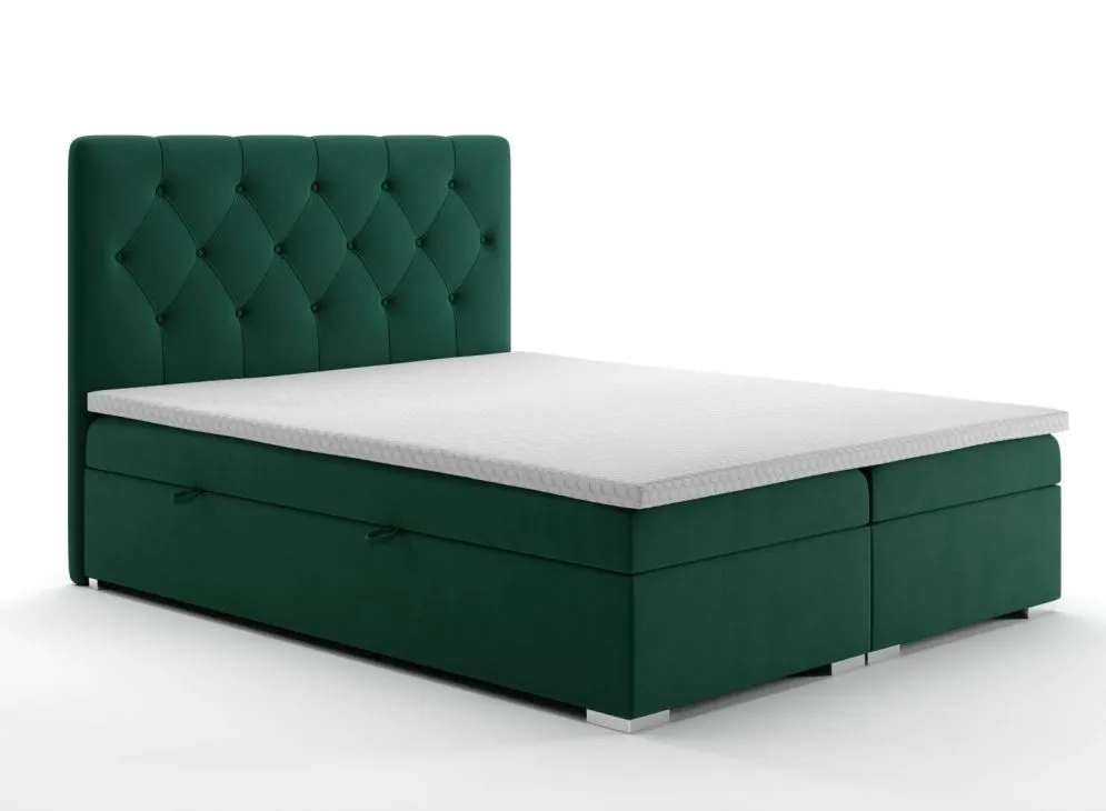 Łóżko kontynentalne INTENSO 180 zielone velvet tapicerowane aksamitem | MIRAT. styl GLAMOUR