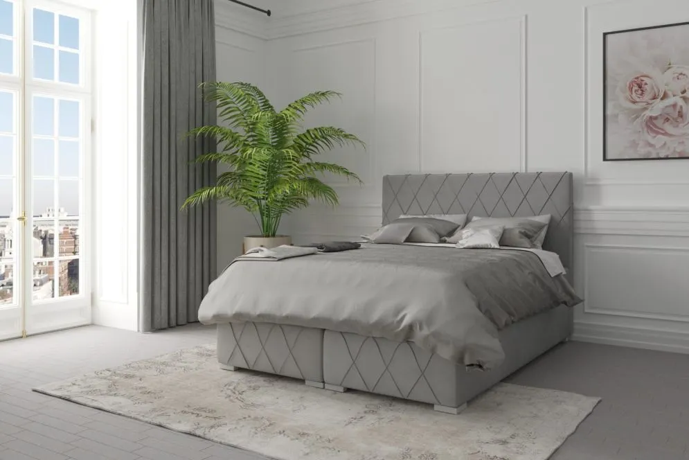 Łóżko kontynentalne AVELA 180 szare velvet z przeszyciami | MIRAT. styl GLAMOUR