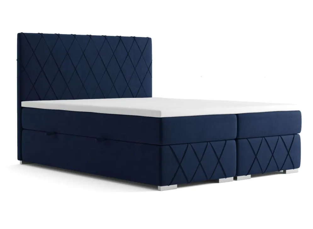 Łóżko kontynentalne AVELA 180 granatowe velvet z przeszyciami | MIRAT. styl GLAMOUR