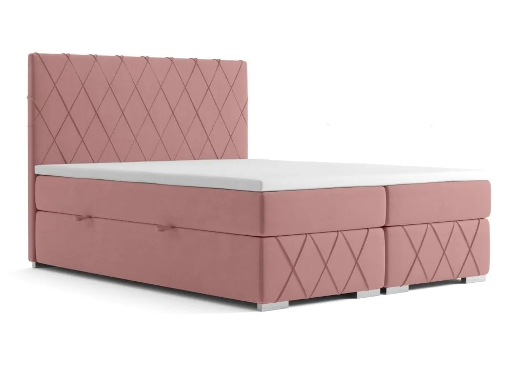 Łóżko kontynentalne AVELA 140 różowe velvet z pojemnikiem do sypialni | MIRAT. styl GLAMOUR