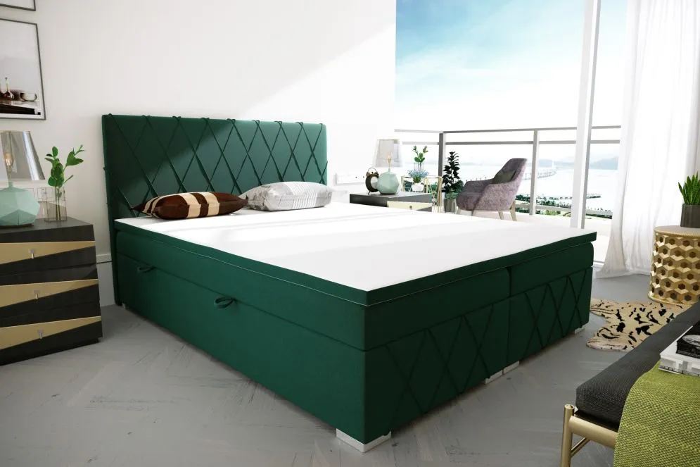 Łóżko kontynentalne AVELA 160 zielone velvet z pojemnikiem do sypialni | MIRAT. styl GLAMOUR