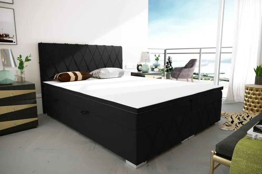 Łóżko kontynentalne AVELA 180 czarne velvet z pojemnikiem do sypialni | MIRAT. styl GLAMOUR