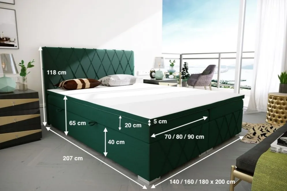 Łóżko kontynentalne AVELA 160 jasno szare velvet z pojemnikiem do sypialni | MIRAT. styl GLAMOUR