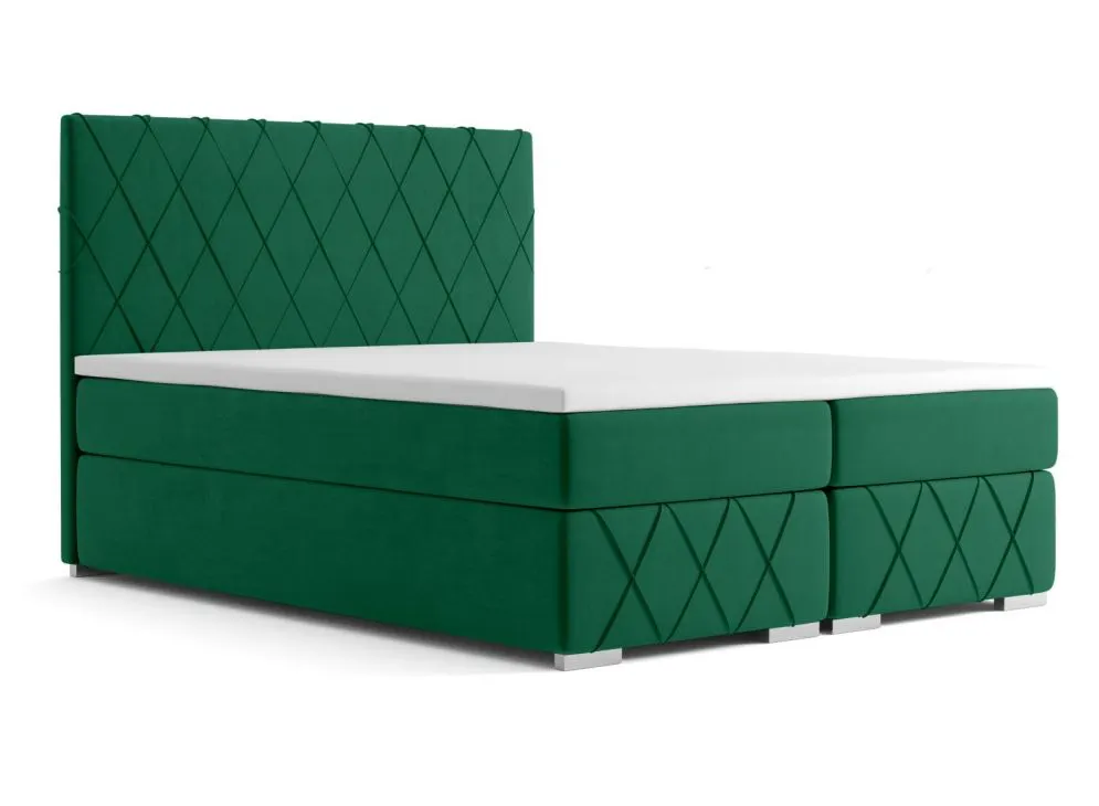 Łóżko kontynentalne AVELA 2 180 zielone velvet z pojemnikiem tapicerowane | MIRAT. styl GLAMOUR