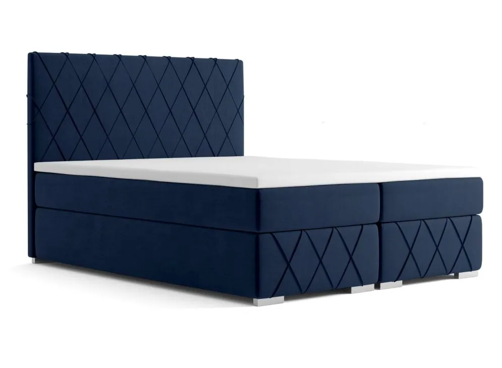 Łóżko kontynentalne AVELA 2 180 granatowe velvet z przeszyciami | MIRAT. styl GLAMOUR