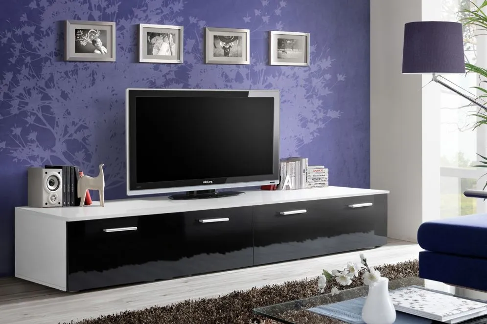 Szafka RTV DUO czarny połysk/biały mat elegancka do salonu | MIRAT.
