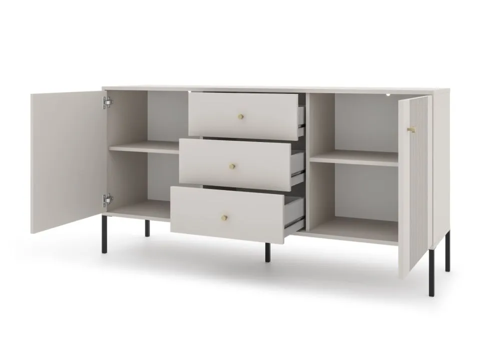 Komoda ISEO 2D3S 154 kaszmir mat/czarna ryflowane fronty I sklep meblowy MIRAT. styl GLAMOUR, RYFLOWANY kolekcja ISEO