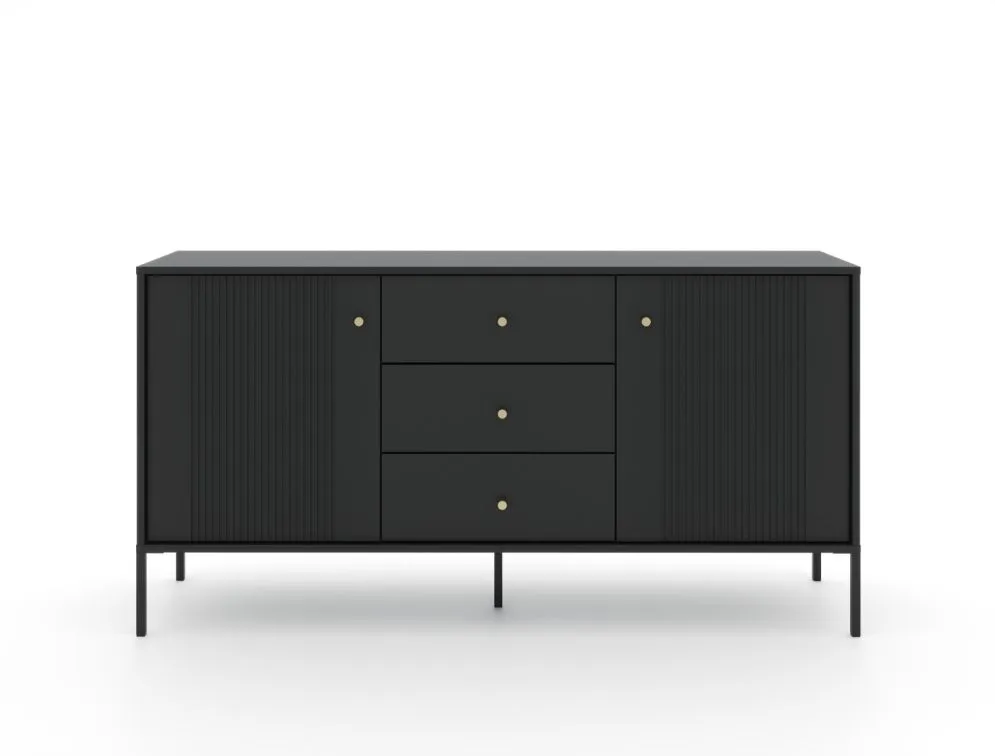 Komoda ISEO 2D3S 154 czarna mat z szufladami I sklep meblowy MIRAT. styl GLAMOUR, LOFT, RYFLOWANY kolekcja ISEO