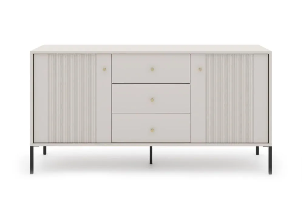 Komoda ISEO 2D3S 154 kaszmir mat/czarna ryflowane fronty I sklep meblowy MIRAT. styl GLAMOUR, RYFLOWANY kolekcja ISEO