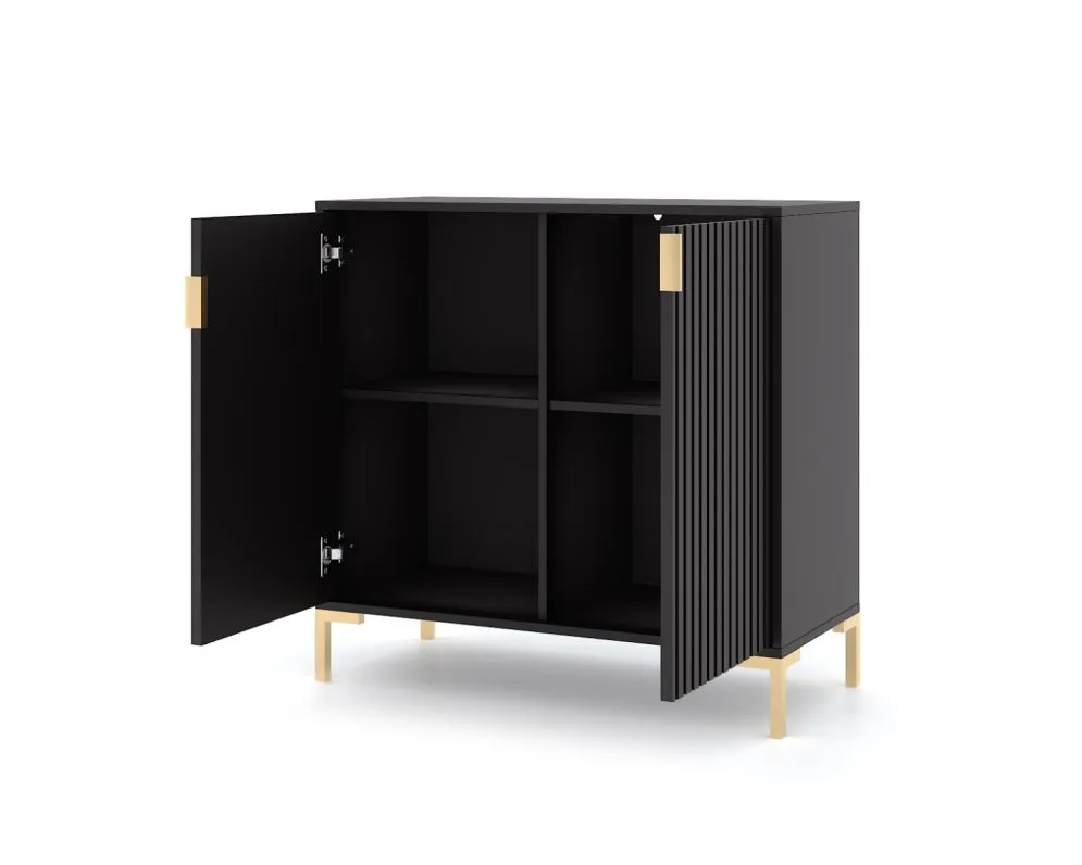 Komoda FLINN 2D 88 czarna mat dwudrzwiowa I sklep meblowy MIRAT. styl GLAMOUR, LOFT