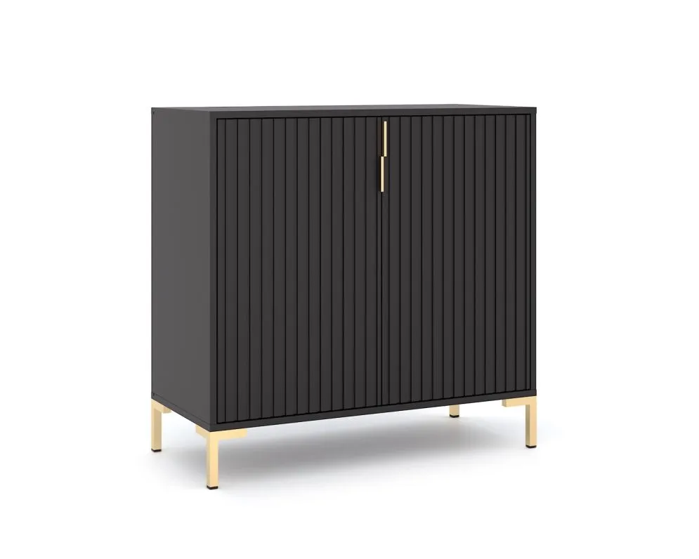 Komoda FLINN 2D 88 czarna mat dwudrzwiowa I sklep meblowy MIRAT. styl GLAMOUR, LOFT
