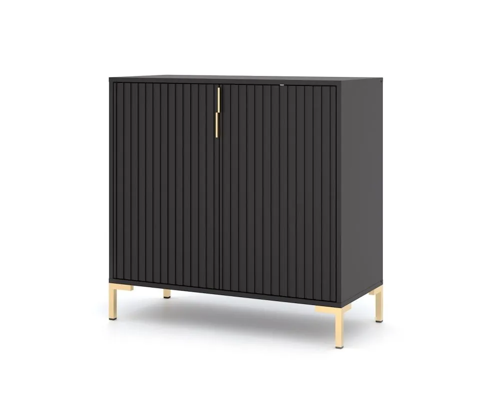 Komoda FLINN 2D 88 czarna mat dwudrzwiowa I sklep meblowy MIRAT. styl GLAMOUR, LOFT