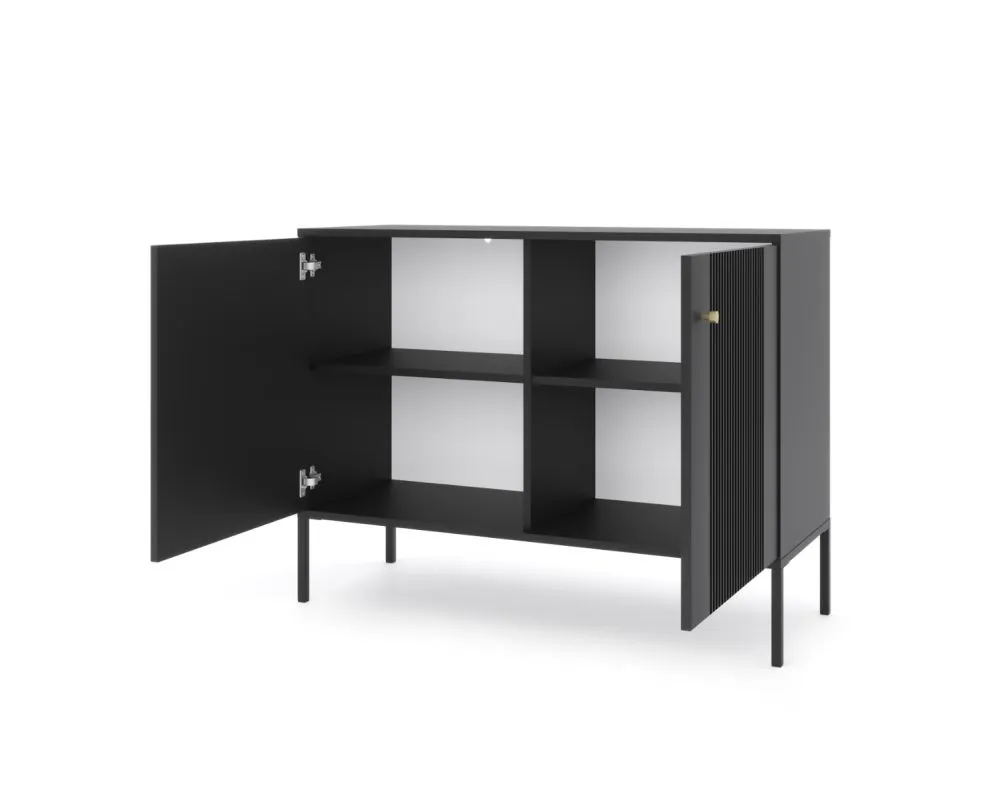 Komoda ISEO 2D 104 czarna mat dwudrzwiowa I sklep meblowy MIRAT. styl GLAMOUR, LOFT, RYFLOWANY kolekcja ISEO