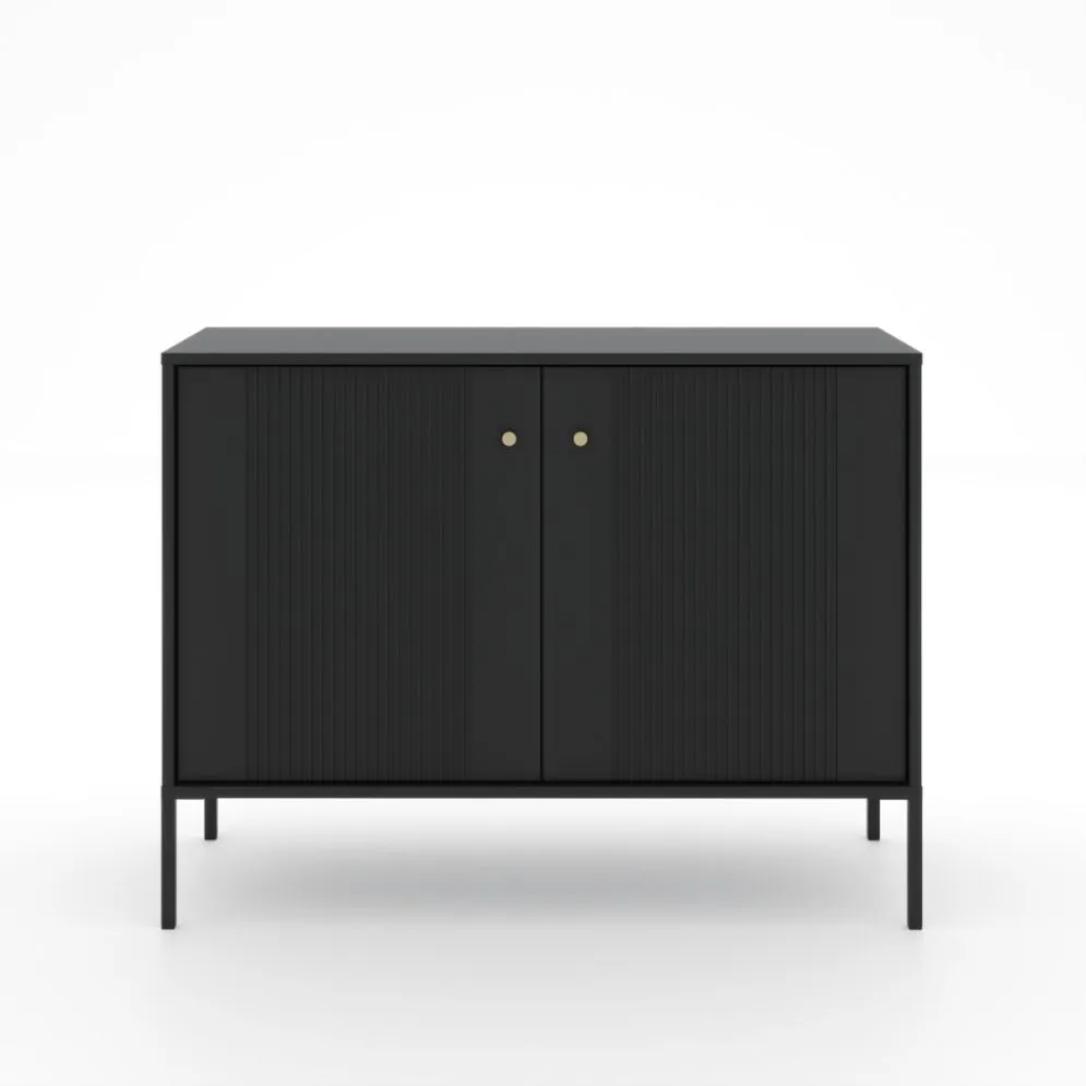 Komoda ISEO 2D 104 czarna mat dwudrzwiowa I sklep meblowy MIRAT. styl GLAMOUR, LOFT, RYFLOWANY kolekcja ISEO