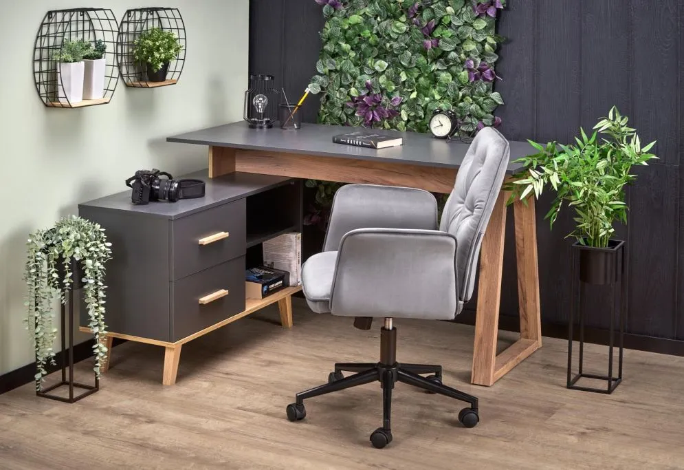 Biurko regulowane SERGIO XL antracyt/dąb z szafką | MIRAT. w stylu LOFT kolekcja
