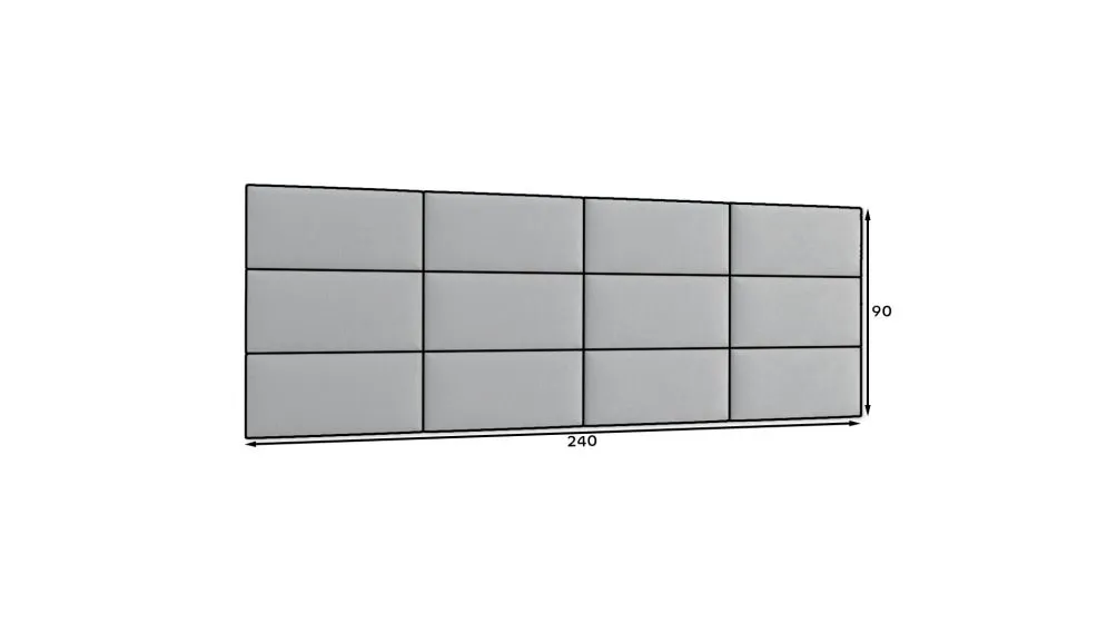 Zestaw 12 welurowych paneli tapicerowanych SQUARE 240x90 szary I sklep meblowy MIRAT.