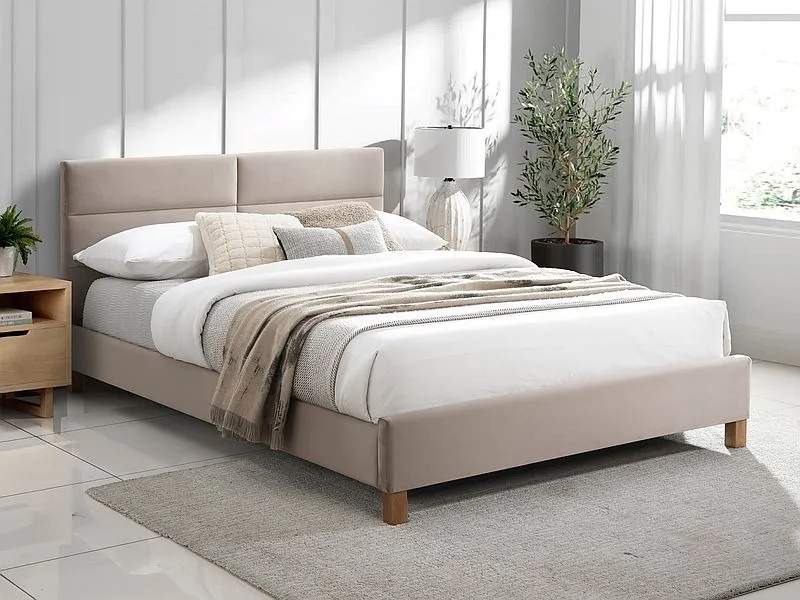 Łóżko tapicerowane SIERRA VELVET 140x200 beżowe w stylu glamour I sklep meblowy MIRAT. styl GLAMOUR