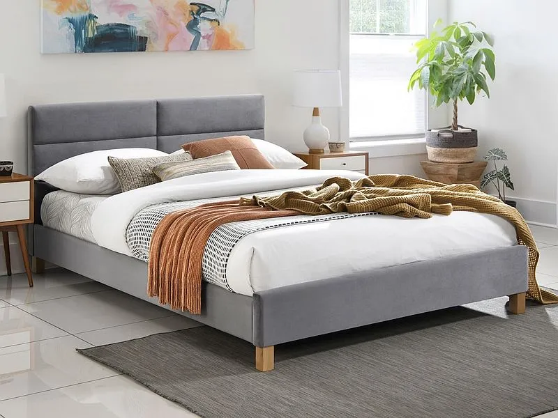 Łóżko tapicerowane SIERRA VELVET 140x200 szare ze stelażem I sklep meblowy MIRAT. styl GLAMOUR