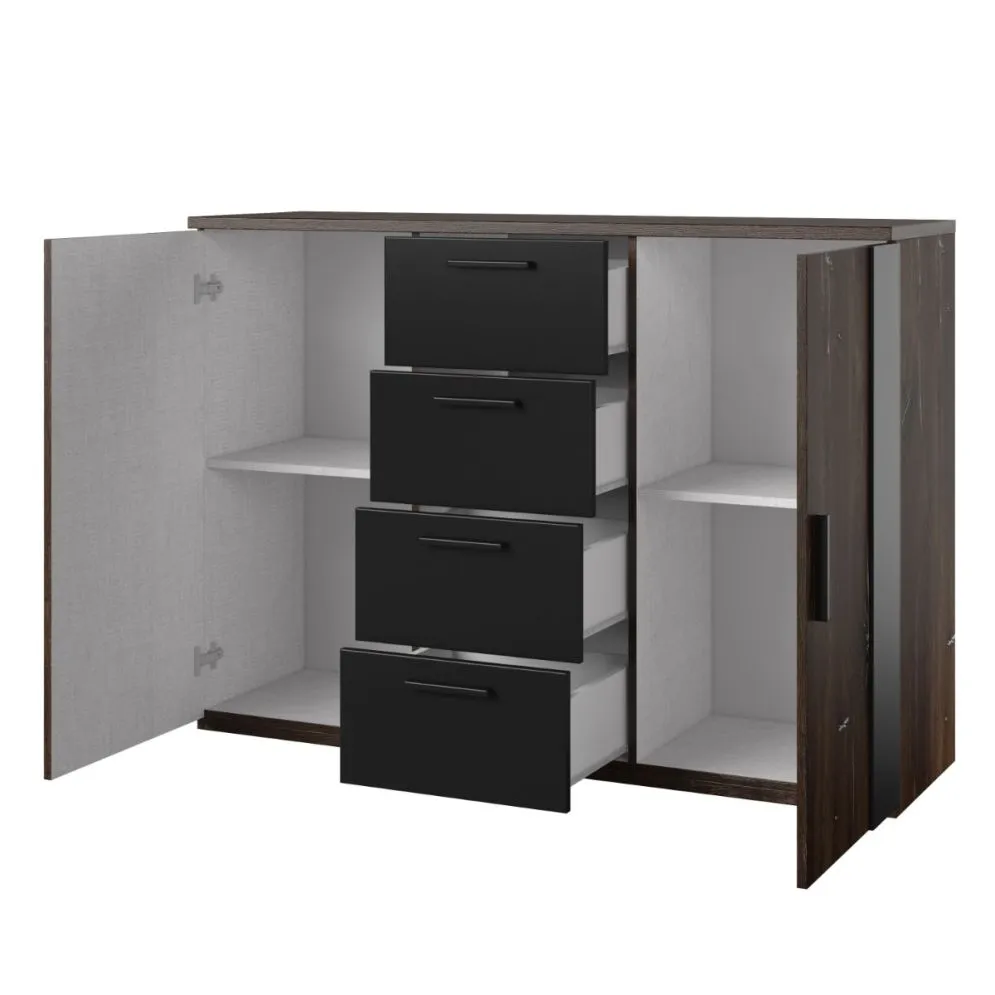 Komoda SIGMA 2D4S 132cm dąb flagstaff srebrny/czarny mat z szufladami I sklep meblowy MIRAT. styl LOFT