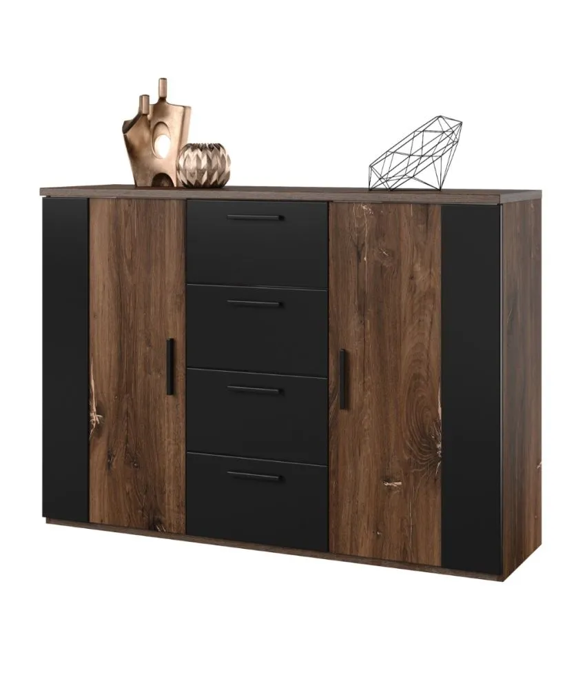 Komoda SIGMA 2D4S 132cm dąb flagstaff miedziany/czarny mat z szufladami I sklep meblowy MIRAT. styl LOFT