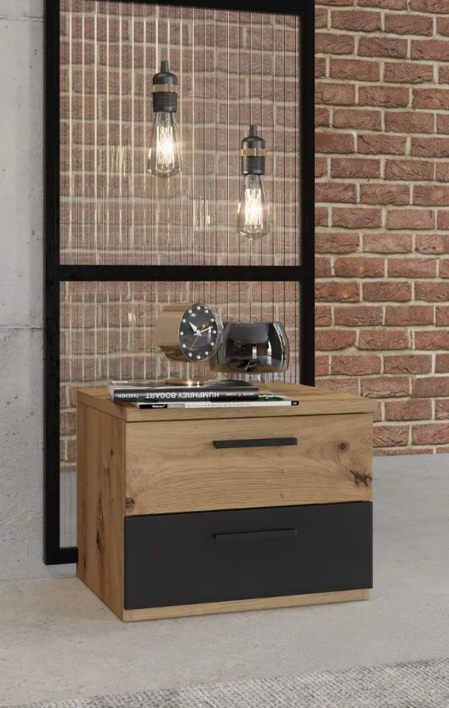 Szafka nocna SIGMA 2S dąb artisan/czarny mat loft I sklep meblowy MIRAT. styl LOFT