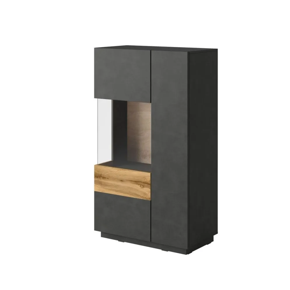 Elegancka witryna niska SILKE 2D 80cm matera/dąb wotan lewa I sklep meblowy MIRAT. styl SKANDYNAWSKI kolekcja SILKE