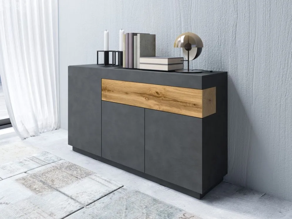 Komoda SILKE 3D1S 150cm matera/dąb wotan z szufladą I sklep meblowy MIRAT. styl SKANDYNAWSKI kolekcja SILKE