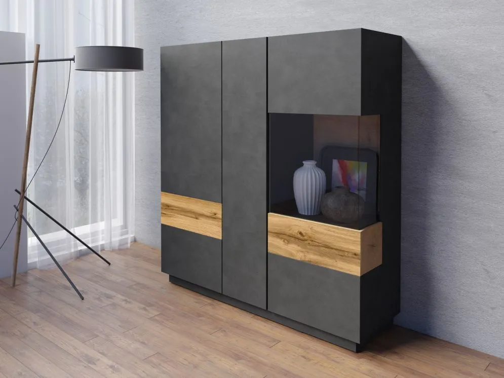 Witryna niska SILKE 3D 130cm matera/dąb wotan I sklep meblowy MIRAT. styl SKANDYNAWSKI kolekcja SILKE