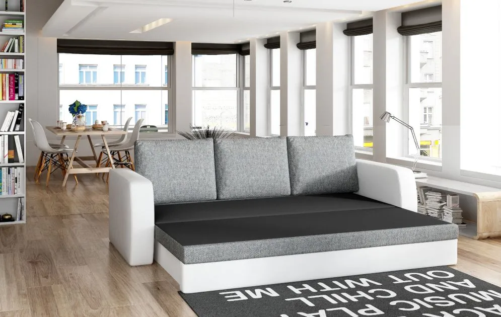 Sofa rozkładana z funkcją spania INVERSA szara/biała z pojemnikiem | MIRAT.