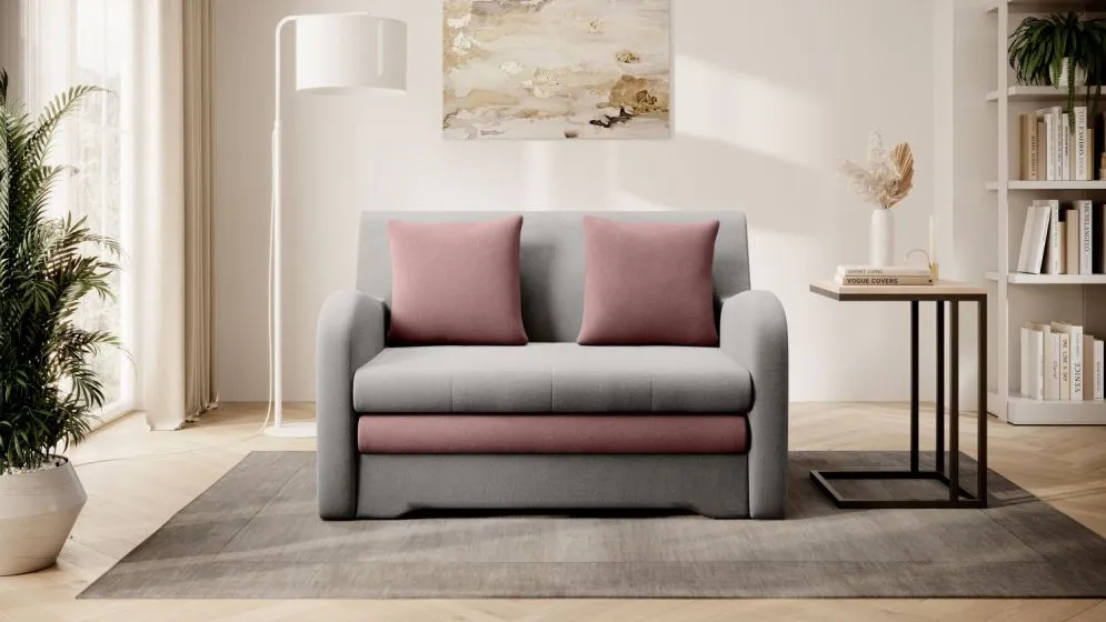 Sofa rozkładana z funkcją spania ARIO jasnoszara/różowa tapicerowana tkaniną I sklep meblowy MIRAT.