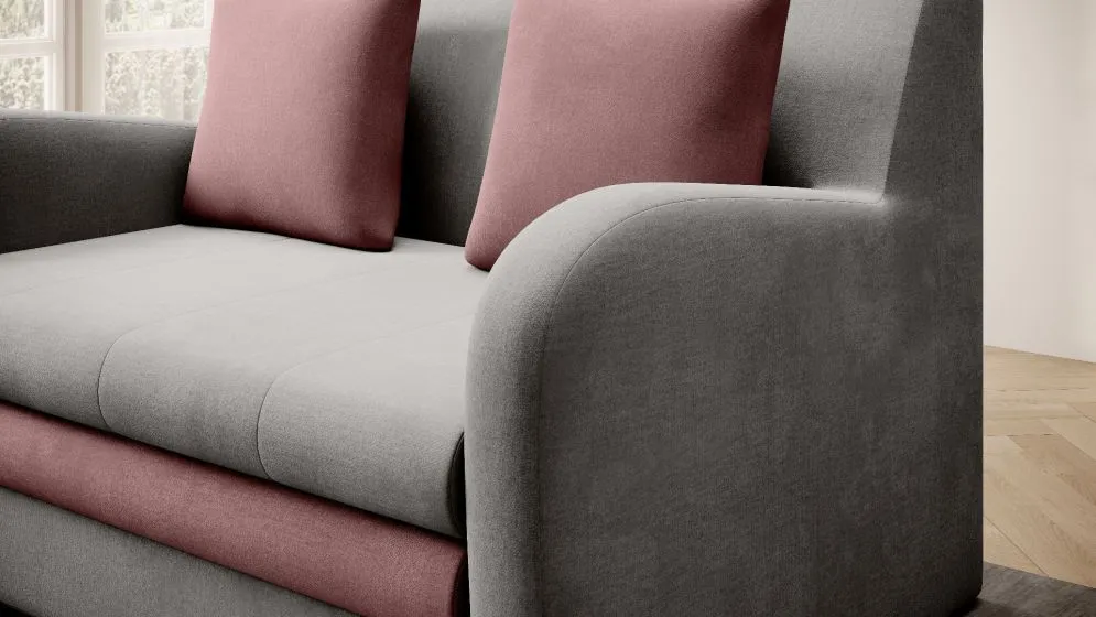 Sofa rozkładana z funkcją spania ARIO jasnoszara/różowa tapicerowana tkaniną I sklep meblowy MIRAT.