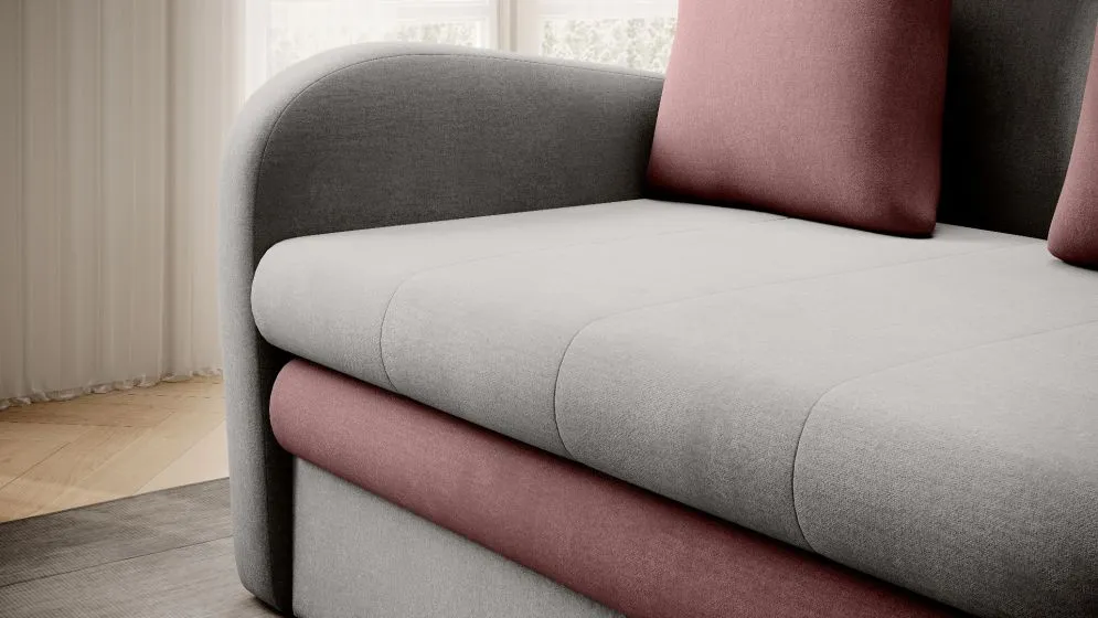 Sofa rozkładana z funkcją spania ARIO jasnoszara/różowa tapicerowana tkaniną I sklep meblowy MIRAT.
