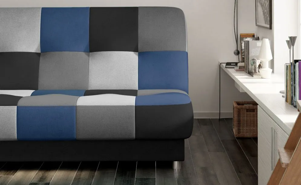 Sofa rozkładana z funkcją spania CAYO VELVET czarna/szara/żółta z pojemnikiem | MIRAT.