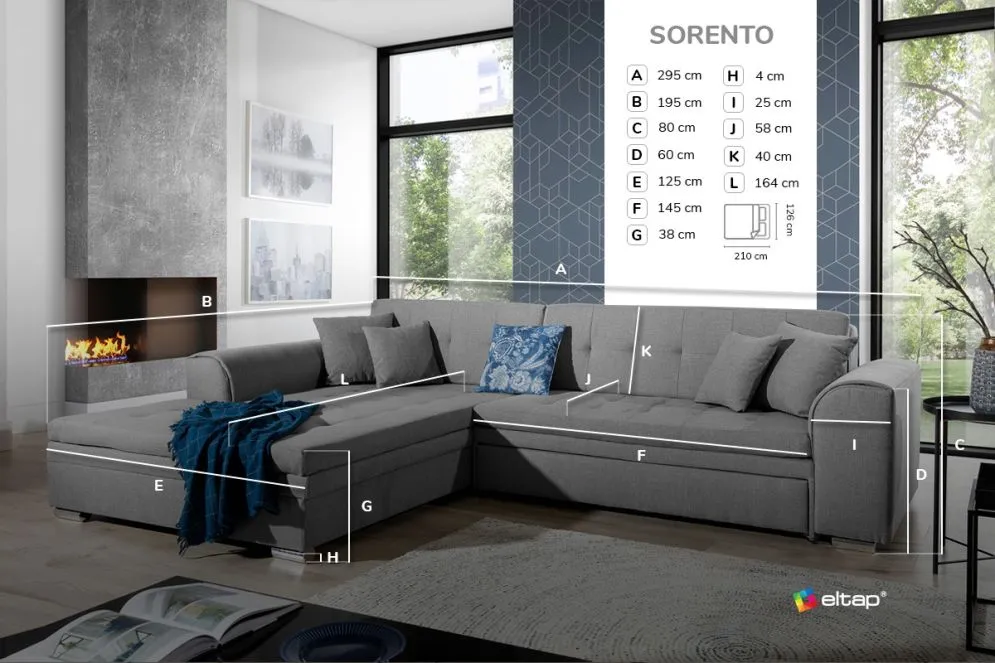 Narożnik z funkcją spania SORENTO szary/czary prawy dwukolorowy pikowany | MIRAT. w stylu kolekcja