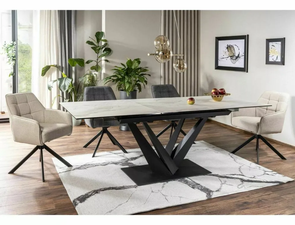 Stół rozkładany SORENTO CERAMIC 160(220)x90 biały/czarny mat ceramiczny I sklep meblowy MIRAT. styl GLAMOUR