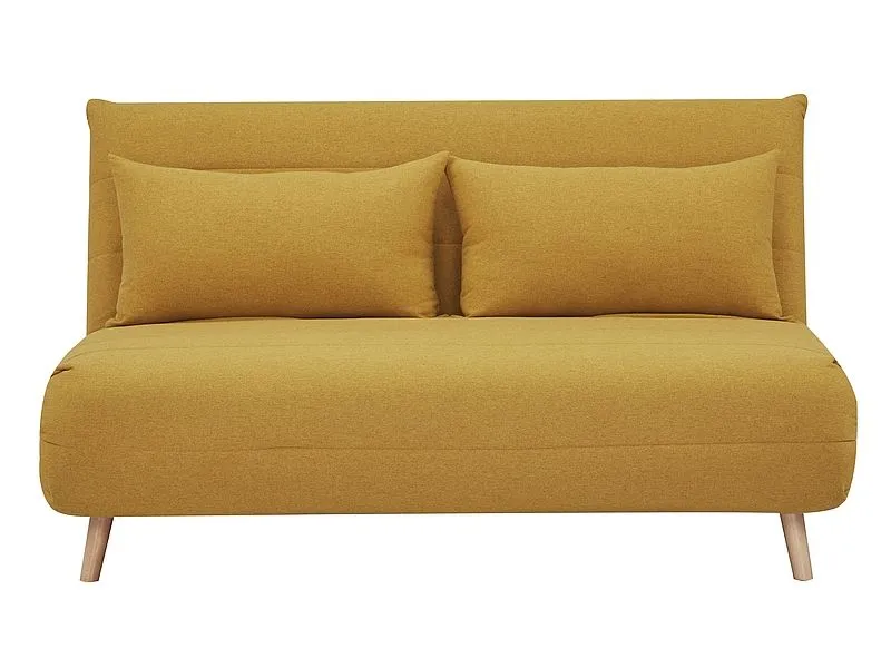 Sofa rozkładana z funkcją spania SPIKE II curry z poduszkami | MIRAT. styl SKANDYNAWSKI