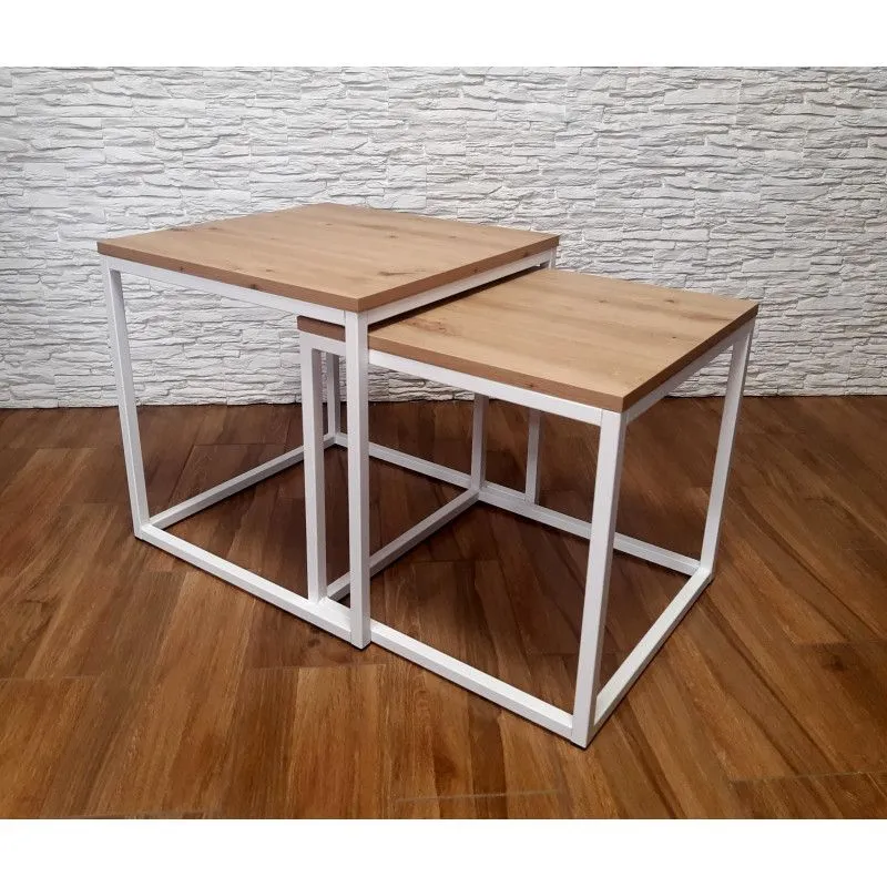 Stolik kawowy 2w1 CUBE dąb craft/biały metalowe I sklep meblowy MIRAT. styl LOFT, SKANDYNAWSKI