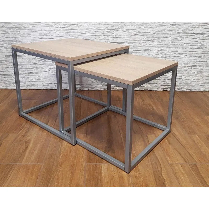 Stolik kawowy 2w1 CUBE dąb sonoma/srebrny metalowy I sklep meblowy MIRAT. styl LOFT