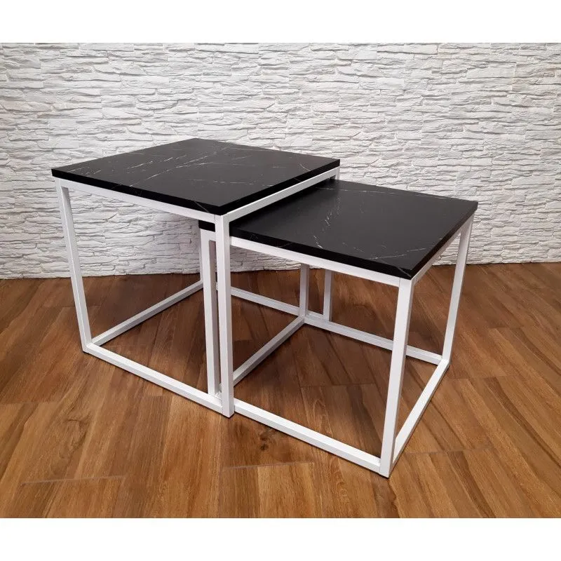Stolik kawowy 2w1 CUBE marmur czarny/biały metalowy I sklep meblowy MIRAT. styl LOFT, SKANDYNAWSKI