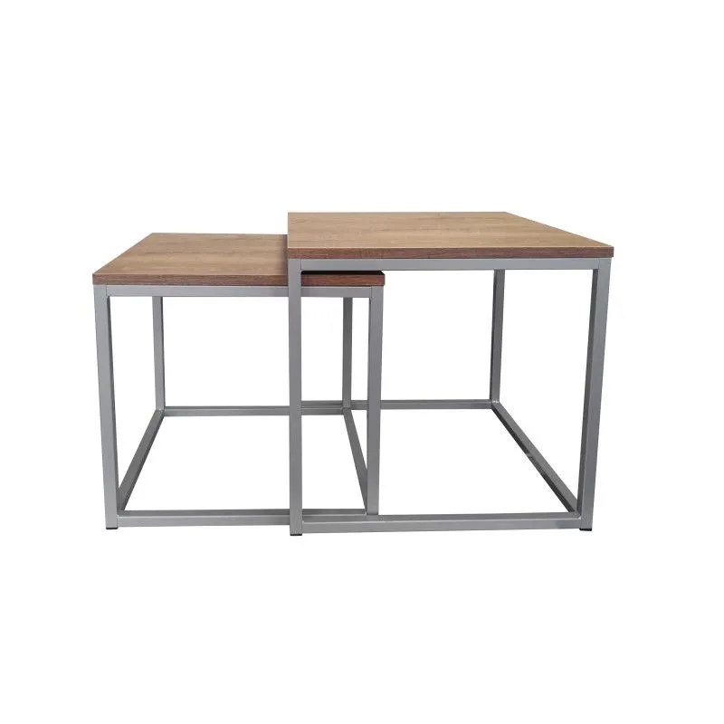 Stolik kawowy 2w1 CUBE orzech/srebrny metalowy I sklep meblowy MIRAT. styl LOFT