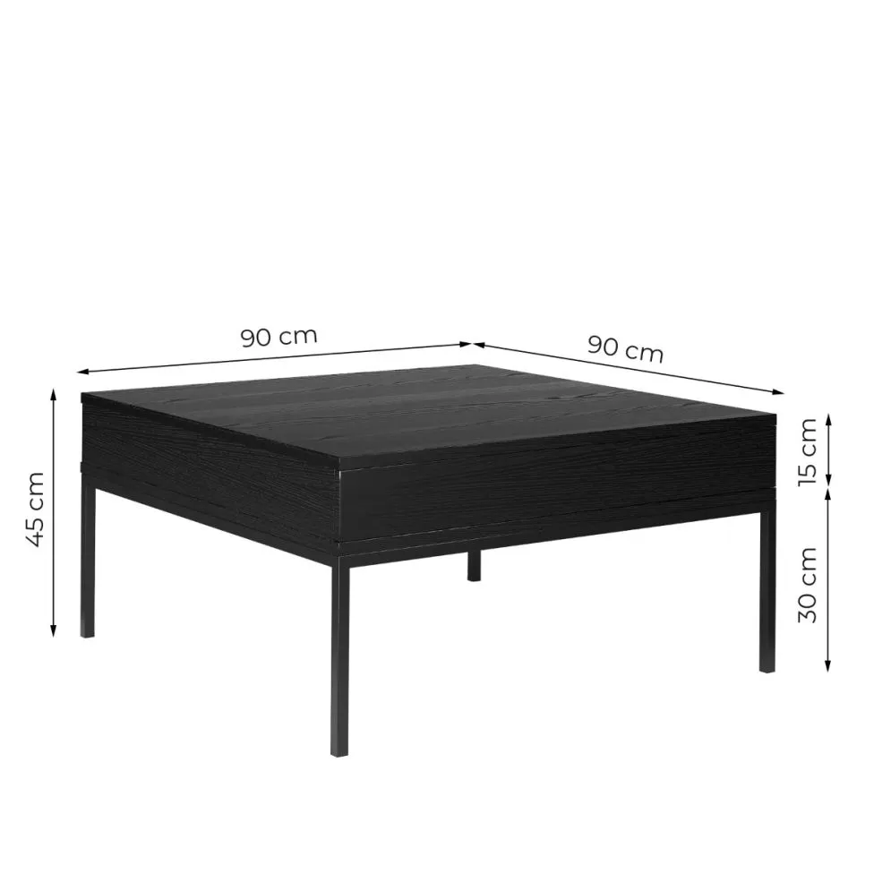 Stolik kawowy KRON 90x90 czarny dąb w stylu loftowym I sklep meblowy MIRAT. styl LOFT kolekcja KRON