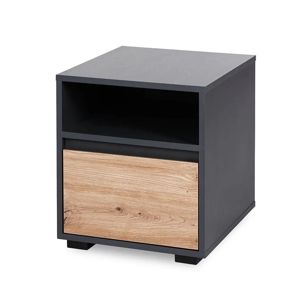 Szafka nocna DALIA 42cm antracyt/dąb z szufladą I sklep meblowy MIRAT. styl LOFT kolekcja DALIA