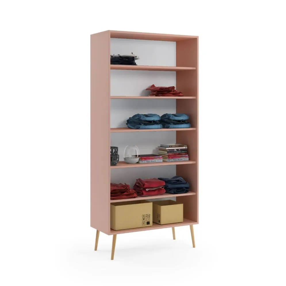 Szafa LEBEL z półkami 87cm różowa z 5 półkami | MIRAT. styl SKANDYNAWSKI kolekcja LEBEL