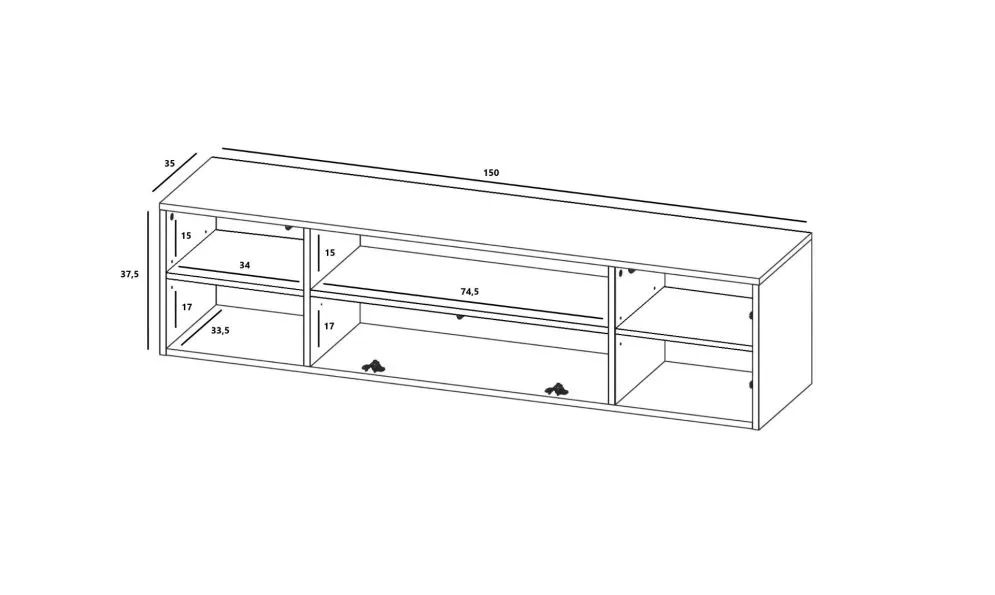 Szafka RTV TAL 2D1K 2 150cm wisząca czarna mat do salonu I sklep meblowy MIRAT. styl LOFT, RYFLOWANY kolekcja TAL