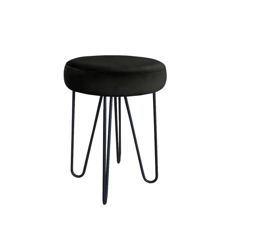 Taboret TORIN 2 MG VELVET czarny na metalowych nogach | MIRAT.